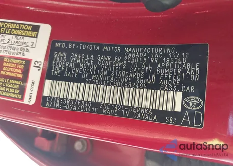 2013 Toyota Corolla Le z USA, uszkodzony, nr VIN 2T1BU4EE9DC982499